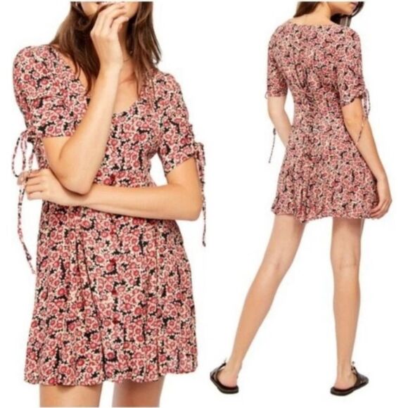 Free People   Size XS Lace Up Corset Mini Dress Floral Fit Flare $125 - Picture 1 of 7
